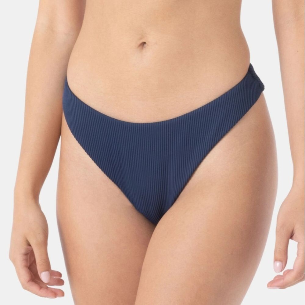 NWT Roxy Navy Ribbed Swim Bottom Rib Love Scoop Cheeky Bikini Blue - Size XS